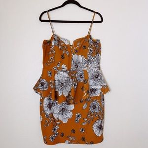 Mustard Yellow and White floral Peplum Dress XL